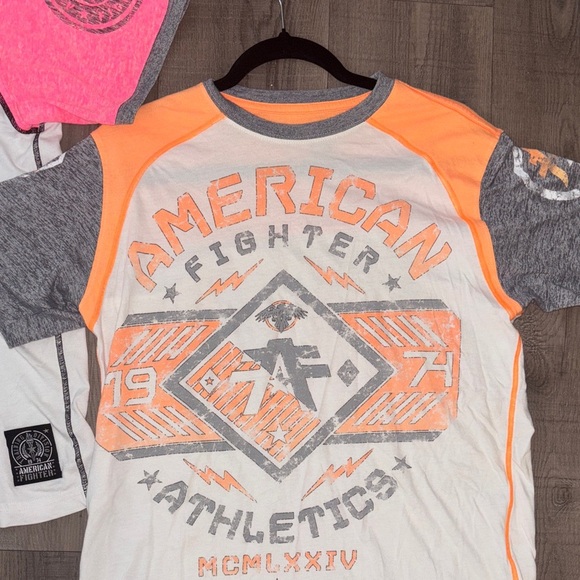2 American Fighter Pink and Orange Burnout Graphic Tees - Picture 3 of 10
